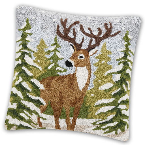 Snowfall Stag Hooked Pillow