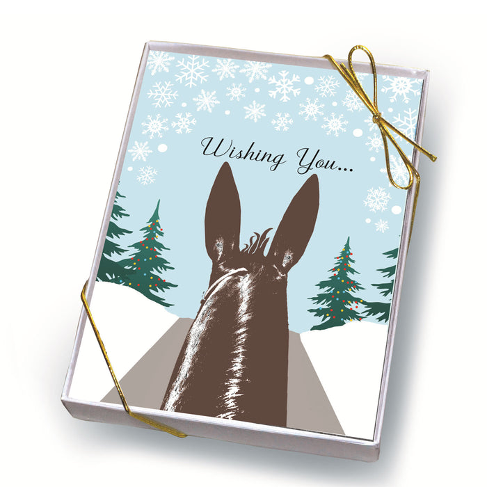 View Between Long Ears Mule Holiday Cards