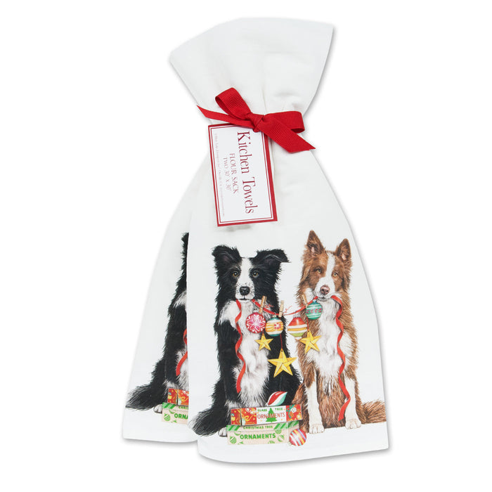 Border Collies Christmas Decorating Cotton Kitchen Towels - Set of 2