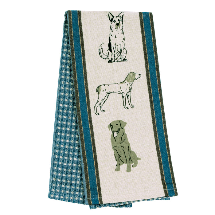 Show Dogs Blue Waffle Weave Kitchen Towel