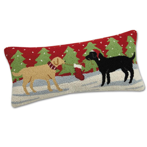 Playful Christmas Labs Hooked Dog Pillow