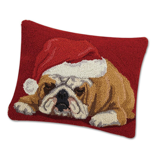 Santa Bulldog Hooked Pillow