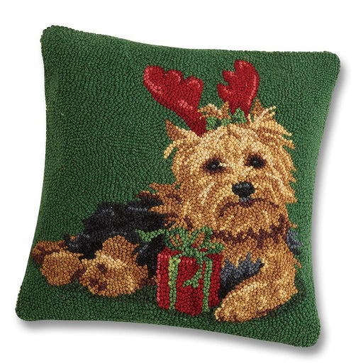 Christmas Yorkie Hooked Dog Pillow