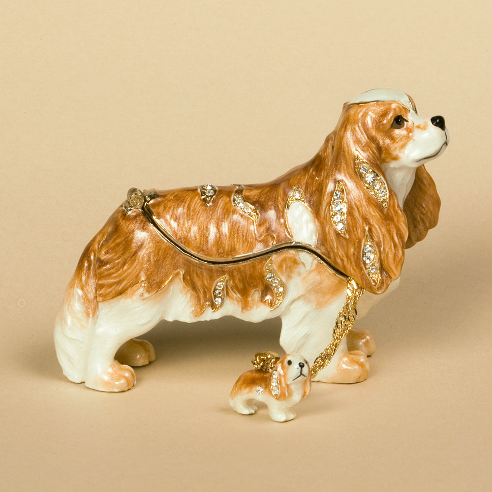 Blenheim Cavalier King Charles Spaniel Figurine Box — Horse and