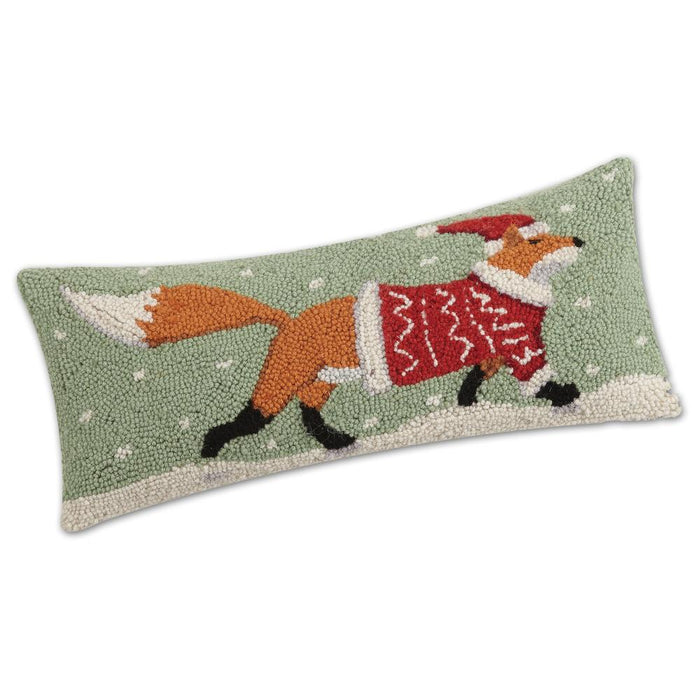 Christmas Fox Hooked Pillow 