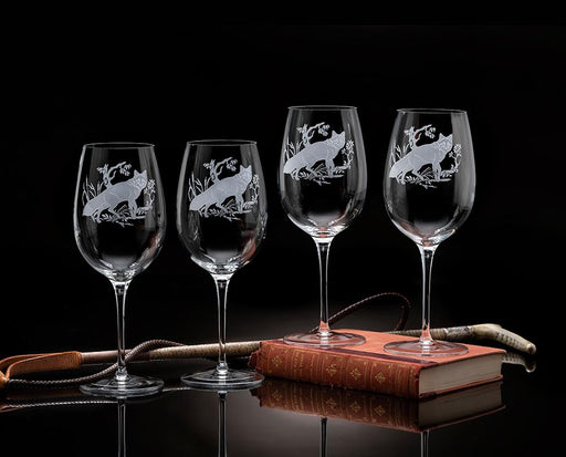 Pair of Equine inspired stemmed wine glasses.