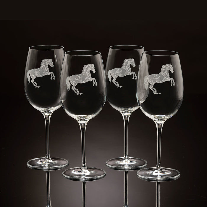 Rearing Horse Etched Crystal Wine Glasses (set of 4)