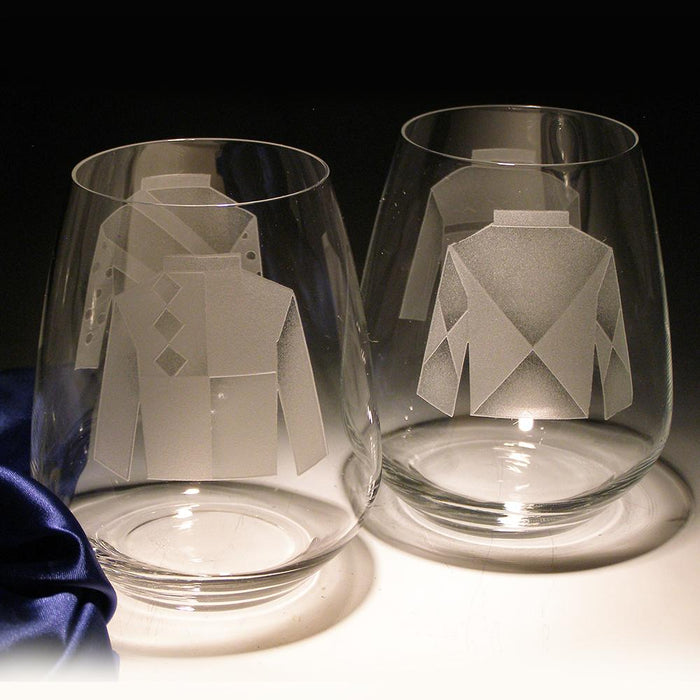 Hand Blown and Etched Glass - Stemless Wine Glass
