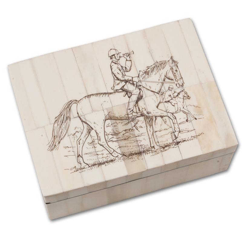 Equestrian Huntsman Scrimshaw Box — Horse and Hound Gallery