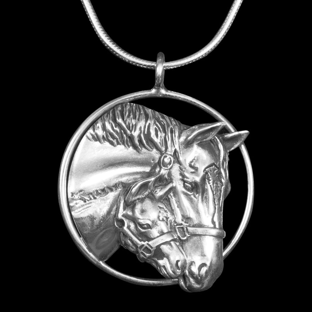 Italy Luce Sterling Silver Horses Overlay Onyx Heart Pendant Slide-Love Pendant Mother outlet & Foal