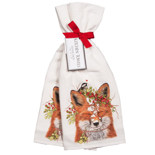 Holiday Fox & Chickadee Kitchen Towels - Set of 2