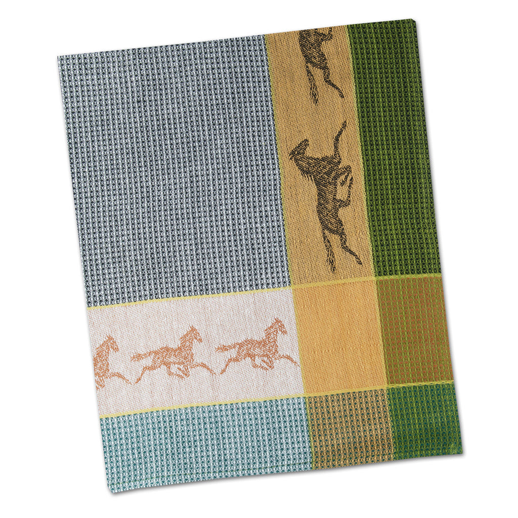 Trotting Horse Blue Waffle Weave Kitchen Towel